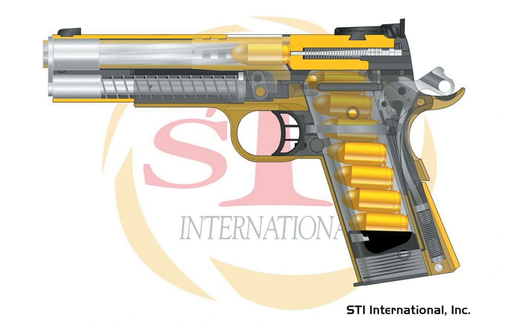 Pistolet STI Trojan w stanie gotowym do strzału