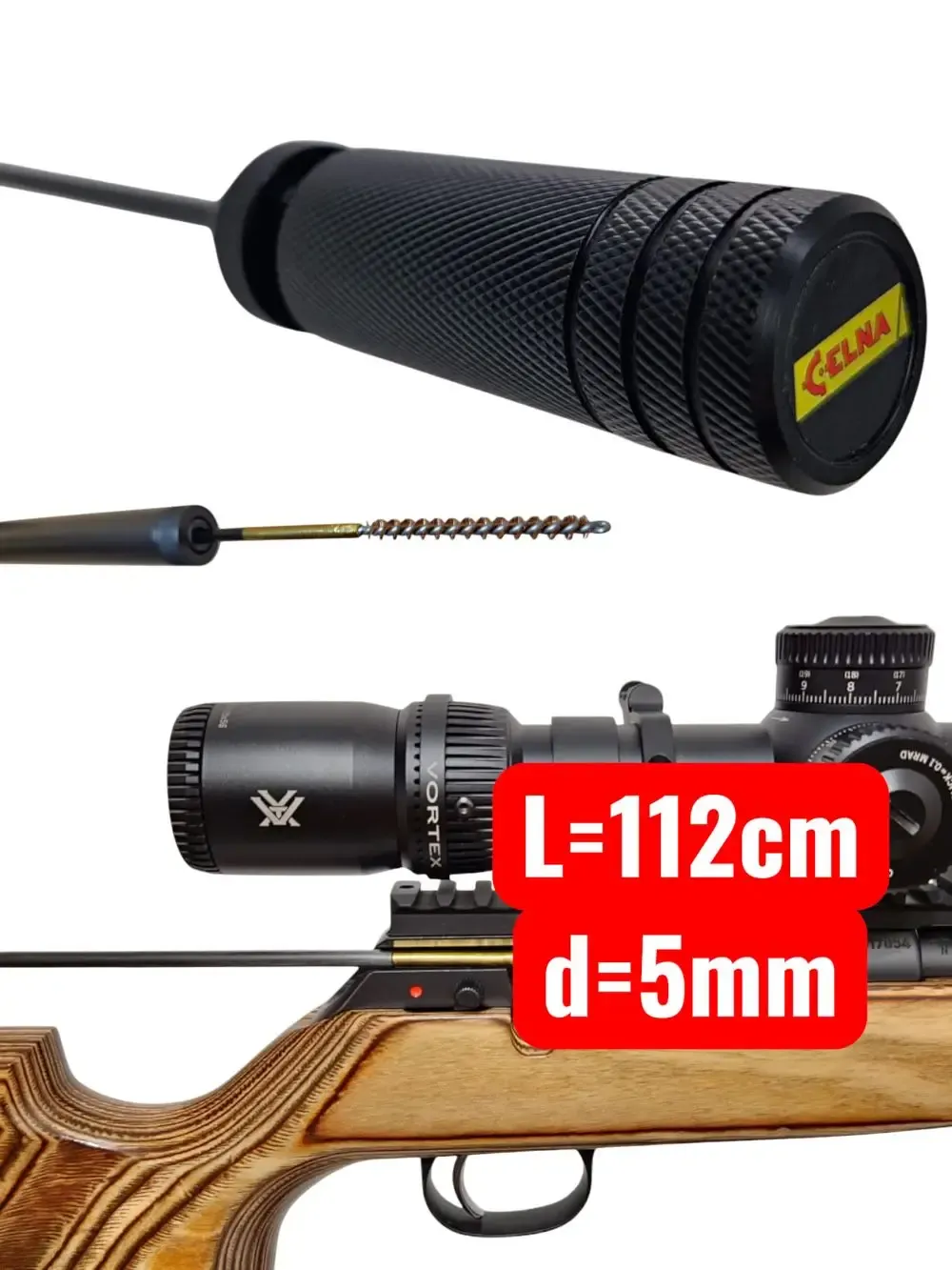 Długi 112cm łożyskowany wycior 5mm do broni z włókna węglowego – CELNA