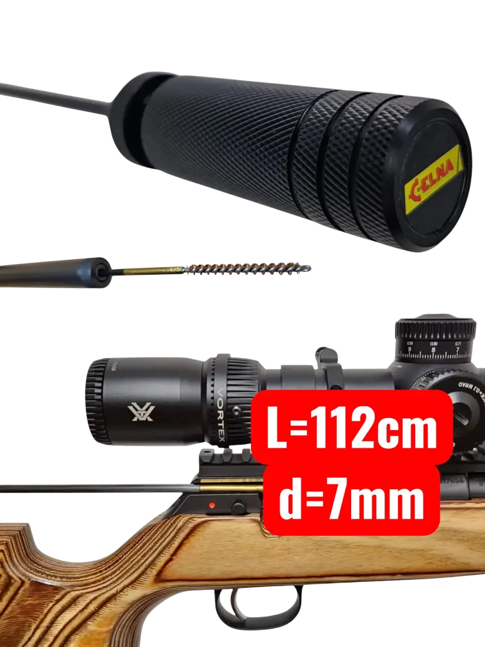 Długi 112cm łożyskowany wycior 7mm do broni z włókna węglowego – CELNA