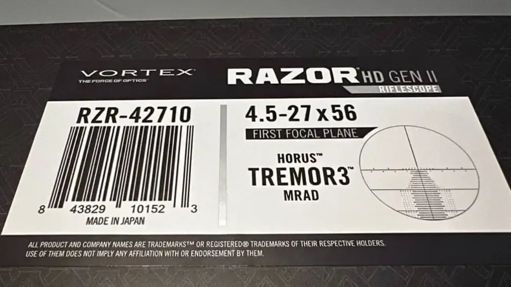 Nowa Luneta Vortex Razor Gen2 4.5-27x56 Tremor3 
