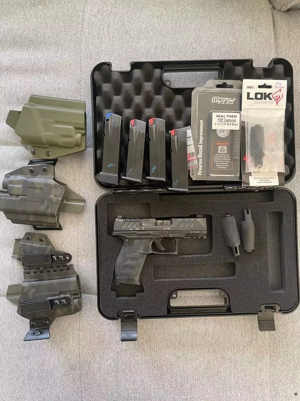 Sprzedam pistolet Walther PDP 4” duży zestaw: DPM recoil spring + TruGlo sights + Lok Grips + 3 kabury T-Rex + 4 mag.
